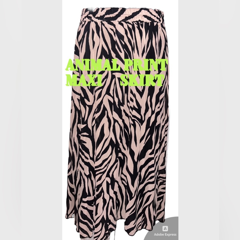 💕 Tan & Black Animal Print Pleated Maxi Skirt-size L